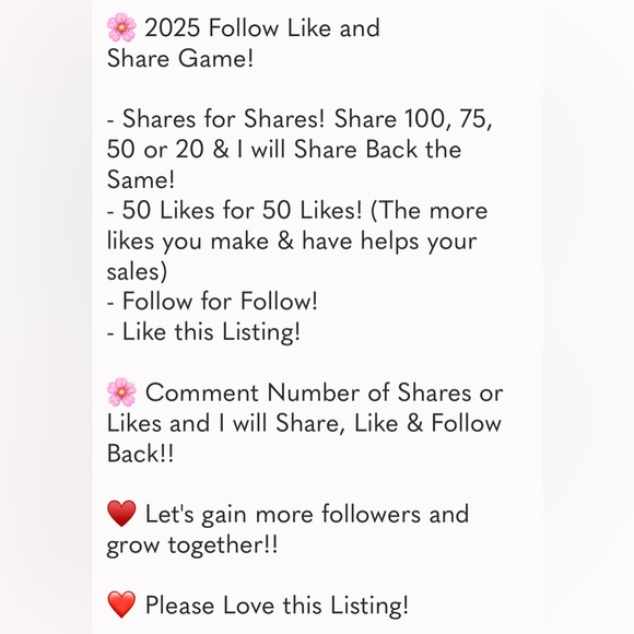 🌸 My Poshmark Closet Follow Like and Share Game! Share! Share! Share! Now! - Picture 2 of 6